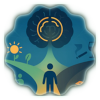 Illustrazione flat design: persona al bivio tra due strade sotto un cervello luminoso. A sinistra simboli di benessere (sole, pianta, gruppo di persone), a destra simboli di dipendenza (sigaretta, bicchiere di vino, pillola, joystick, dadi). Sfondo blu EDUPRISM.