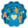 Persone stilizzate unite in cerchio attorno a un cuore, simbolo di relazioni sane e solidali.